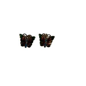 Butterfly Stud Earrings Gold Tone Enamel Multicolor Delicate Feminine Dainty